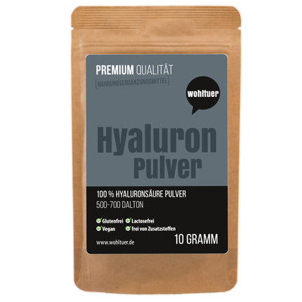 Wohltuer Premium Hyaluron Powder 10g - Pure hyaluronic acid powder with high dosage, low molecular weight hyaluronic acid, pure &amp; vegan - For hyaluronic cosmetic serum, face cream &amp; dietary supplement