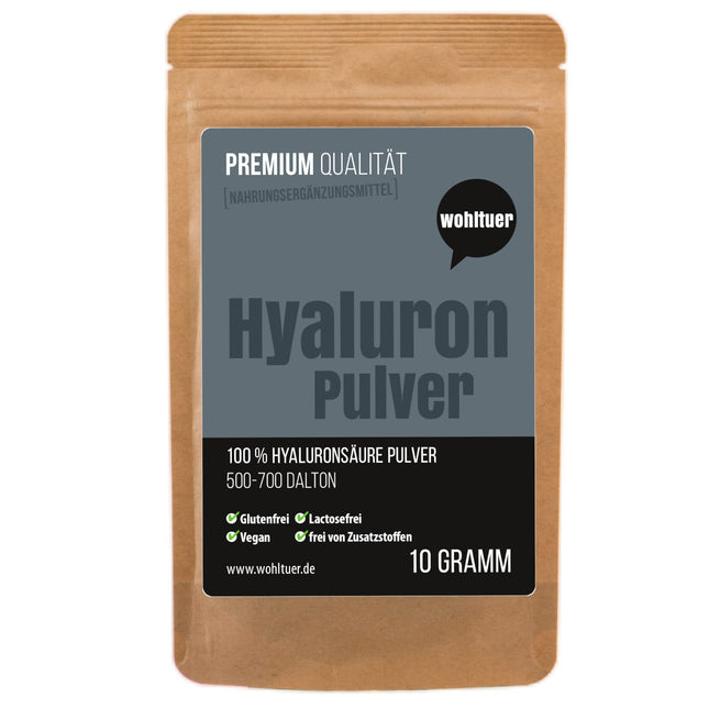 Wohltuer Premium Hyaluron Powder 10g - Pure hyaluronic acid powder with high dosage, low molecular weight hyaluronic acid, pure &amp; vegan - For hyaluronic cosmetic serum, face cream &amp; dietary supplement