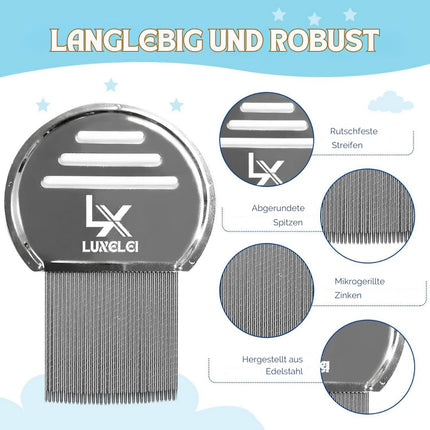 LUXELEI Lice Comb Professional For Lice and Nits Recommended by Pediatricians - Lice Remedy for Children - Nits Comb - Comb for Removing Nits and Lice - Comb for Lice