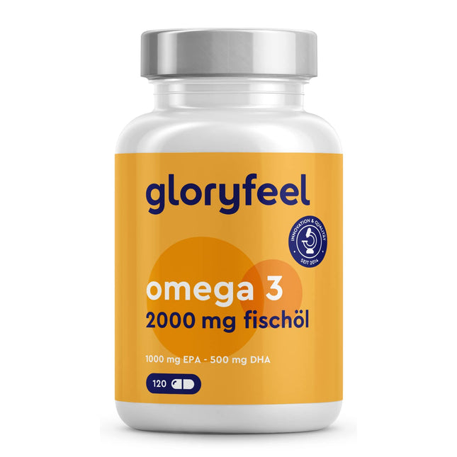 Omega 3 capsules - Highly dosed with 2000mg fish oil, 1000mg EPA &amp; 500mg DHA per daily dose (in triglyceride form) - Essential fatty acids from anchovies - Laboratory-tested and made in Germany
