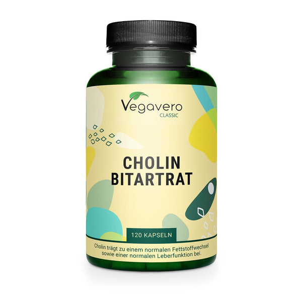 Choline Bitartrate Capsules | High Dosage: 1400 mg Choline Bitartrate per day | 4-Month Supply | German Production | Laboratory Tested | No Additives | 120 Capsules | Vegan by Vegavero®
