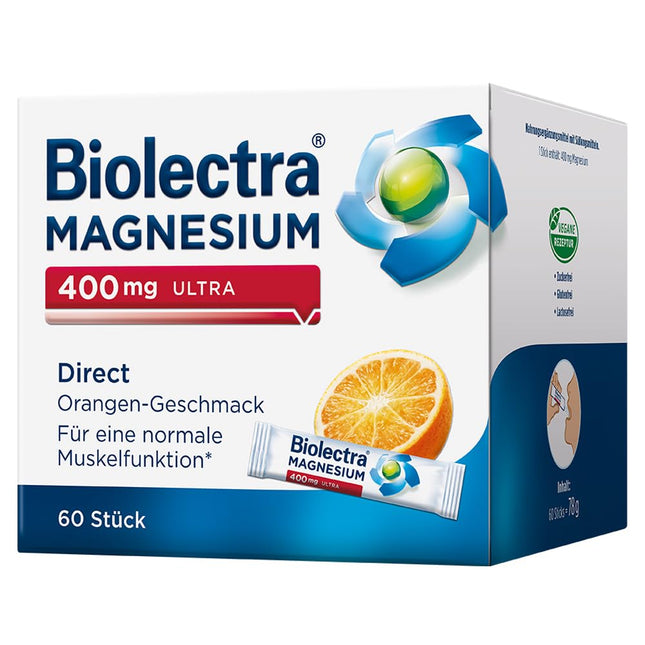 Biolectra Magnesium 400 mg Direct Sticks Orange, 60 pieces: For normal muscle function in cases of increased need, Magnesium Direct Sticks, high dosage