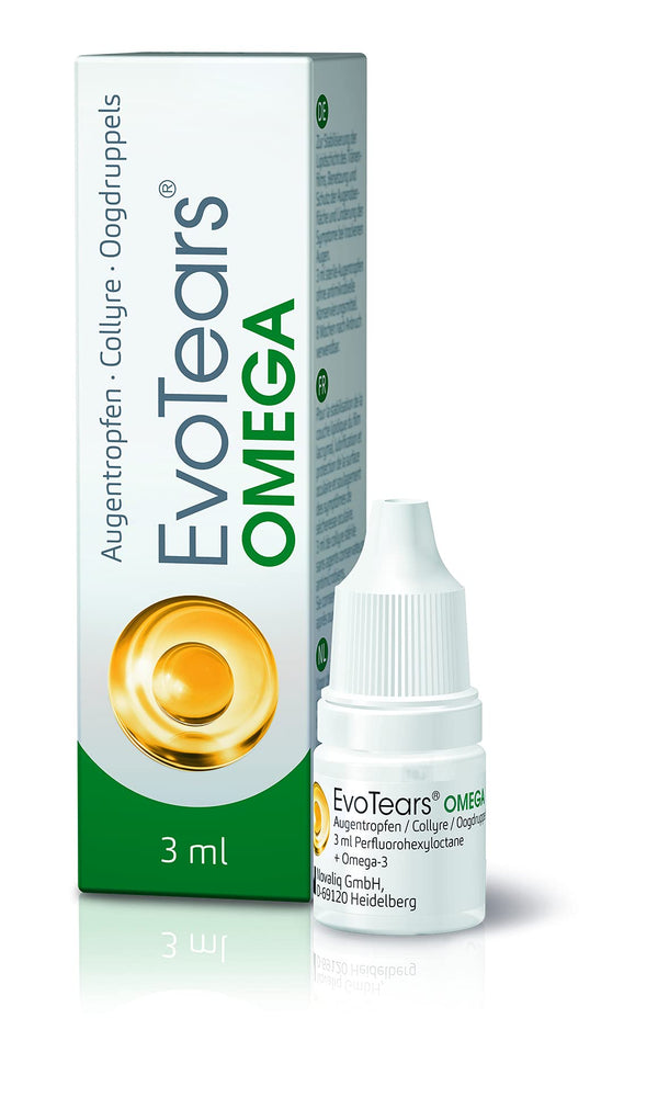 EvoTears® OMEGA eye drops for dry and irritated eyes, with Omega 3 - Unique due to perfluorohexyloctane and water-free, 3ml