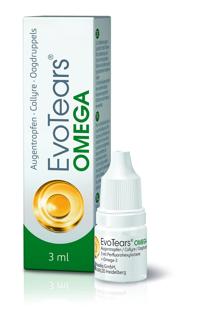 EvoTears® OMEGA eye drops for dry and irritated eyes, with Omega 3 - Unique due to perfluorohexyloctane and water-free, 3ml