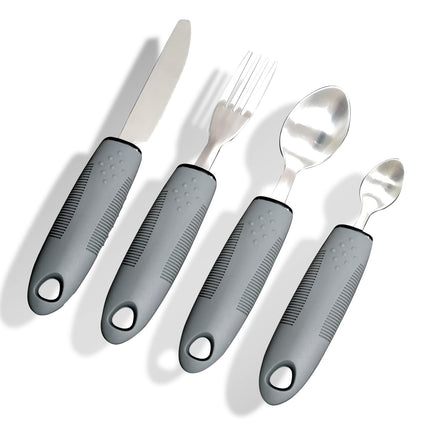 Yuflen 4 Piece Easy Grip Cutlery Set Cutlery with Thick Handle Disabled Eating Aid Cutlery Non-Slip Handles for Disabled Arthritis Parkinsons Elderly People or People with Tremors