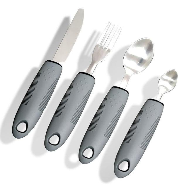 Yuflen 4 Piece Easy Grip Cutlery Set Cutlery with Thick Handle Disabled Eating Aid Cutlery Non-Slip Handles for Disabled Arthritis Parkinsons Elderly People or People with Tremors