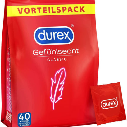 Durex Real Feel Condoms, ultra-thin condoms for intense sensation, 40 pieces
