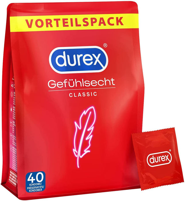 Durex Real Feel Condoms, ultra-thin condoms for intense sensation, 40 pieces