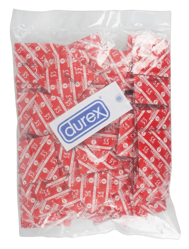 London Red Condoms – Red condoms with strawberry flavor &amp; lubricated with silicone gel – 100-pack (1 x 100 pieces)
