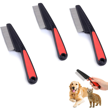 Lice Comb, 3-Piece Flea Comb, Nit Comb, Fine-Tooth Flea Comb for Dogs, Stainless Steel Tick Comb for Cats, Lice Comb for Long Hair, Children, Adults, and Pets, Dandruff Removal (Black)