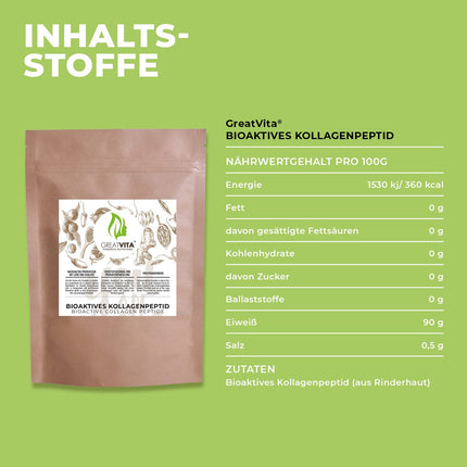 Bioactive Collagen Powder 400g | Premium Quality - Pure Powder | Hydrolysate Peptide Type Collagen Protein - Flavorful, No Additives | GreatVita