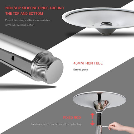 TLGREEN Pole Dance Pole, 45 mm diameter pole dance pole made of stainless steel, height adjustable from 2.35 to 2.74 m, portable and removable table dance strip pole with static and spinning function