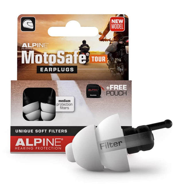 Alpine MotoSafe Tour Hearing Protection Earplugs Touring Plugs - Prevent hearing damage from motorcycling - Traffic still audible - Comfortable hypoallergenic material - Reusable