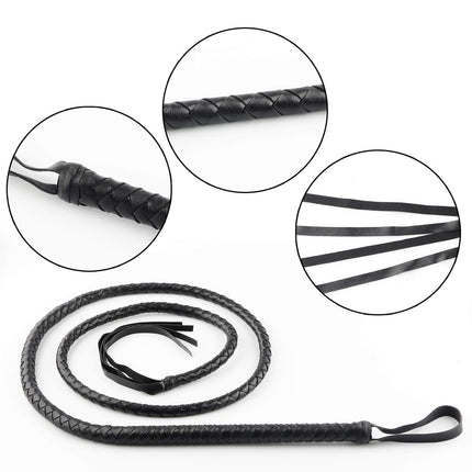 TNSRAY Black Genuine Leather Whip, 1.9 m Long, Riding Crop, Indiana Jones Style Bullwhip, Black Genuine Leather Whip, Play Whip for Bedroom, BDSM Play Whip