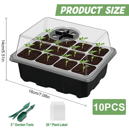 Afenau 10-piece indoor greenhouse cultivation box, 120-hole mini greenhouse cultivation set, cultivation greenhouse with 20 plant labels and 2 gardening tools, small greenhouse for growing seedlings