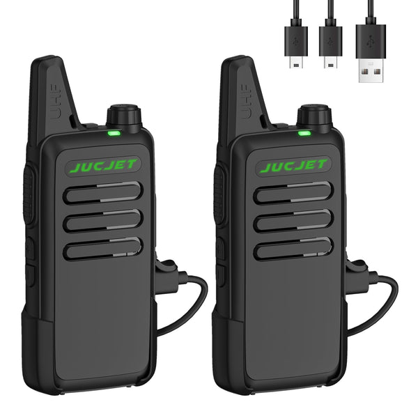JUCJET T20 Rechargeable Two-Way Radio for Adults, Outdoor Mini Walkie Talkies with 16 Channels, VOX Squelch, License-Free PMR Radio (2 Pack)