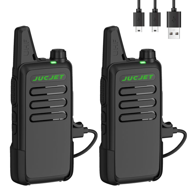 JUCJET T20 Rechargeable Two-Way Radio for Adults, Outdoor Mini Walkie Talkies with 16 Channels, VOX Squelch, License-Free PMR Radio (2 Pack)
