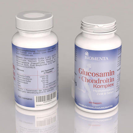 BIOMENTA Glucosamine + Chondroitin Complex - 60 allergen-free high-dose capsules with glucosamine sulfate, high-dose chondroitin sulfate + hyaluronic acid, zinc, selenium - premium quality