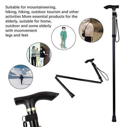 Girls'Love Talk Unisex Foldable Walking Stick Folding Alpenstock Lightweight Canes Height Adjustable Walking Sticks, Hand Strap Stick Hiking, Walking Stick (Black)