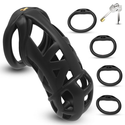 BDSMYOU 7.0 Cobra Penis Cage Chastity Cage, 3D Resin Chastity Cage for Men, with Super-Invisible Lock &amp; 4 Testicle Rings, Chastity Belt for Men, BDSM Toys Hard, Penis Cage Cock (7.0, XXL)