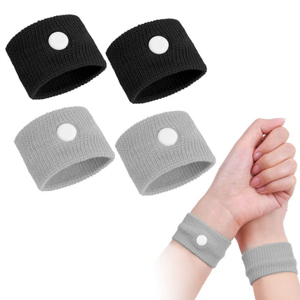 ACWOO Acupressure Bracelet, 2 Pairs of Acupressure Band Anti-Nausea Wristbands for Adults and Children, Acupressure Bracelets for Pregnancy Sickness, Seasickness, Travel Sickness (Black + Silver Gray)