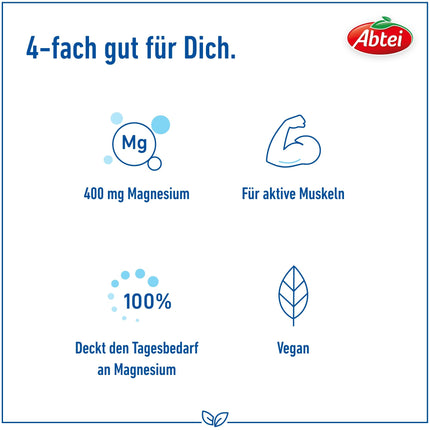 Abtei Magnesium 400 - high-dose magnesium - for active muscles - gluten-free, lactose-free, and vegan - 30 tablets