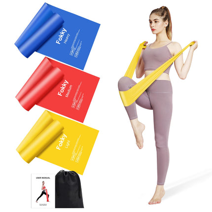 Set of 3 1.5M/2M long fitness bands resistance bands in 3 strengths, 100% natural latex resistance bands exercise band for Crossfit, muscle building, yoga, Pilates for men and women