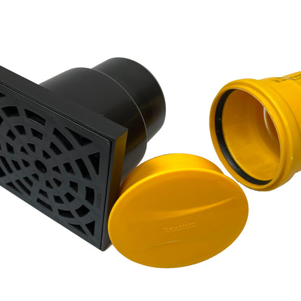 Powermat drainage drain soakaway for HAT KG pipes, DN 110, vertical outlet made of polypropylene (PP), yellow, round, 1000 mm long, 150 mm wide, 1000 mm high, walkable and drivable