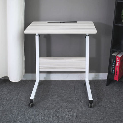 Emall Life Tray Table, Adjustable Sofa/Bedside Table, Portable Desk with Wheels, Overbed Table, Laptop Cart with Holder Slot (White Maple, 60 x 40 cm)