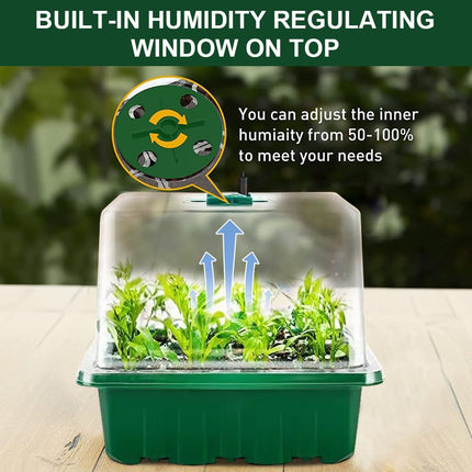 KBIBCK Indoor Greenhouse Propagator, 6 Pack Mini Greenhouse, Seedling Starter Trays, Propagator with Plant Lamp, Indoor with Raised Lid, Adjustable Brightness (Timing Controller)