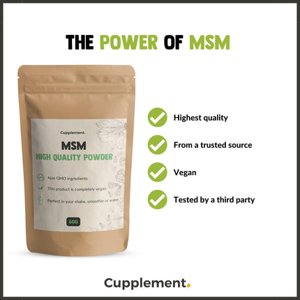 Cupplement MSM Powder 60 grams Free Scoop - MSM Supplements - No Powder, 1000 mg, Gel, or Tablets - Pure - MSM - Superfood - Anti Aging - MSM Powder - High Dosage - Horse