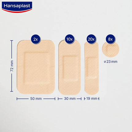 Hansaplast Universal Plasters (40 Strips), dirt- and water-repellent wound plasters, plaster set with strong adhesive power &amp; Bacteria Shield