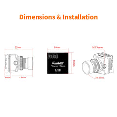 RunCam Phoenix2 Nano Freestyle FPV Camera 1000TVL 1/2" COMS Sensor 2.1mm (M8) FOV 155° 4:3/16:9 PAL/NTSC switchable for FPV Drone Copter Quadcopter