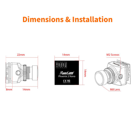 RunCam Phoenix2 Nano Freestyle FPV Camera 1000TVL 1/2" COMS Sensor 2.1mm (M8) FOV 155° 4:3/16:9 PAL/NTSC switchable for FPV Drone Copter Quadcopter