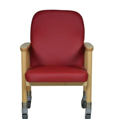 Devita - Nursing chair, tripple chair, senior chair LÜBECK artificial leather, Cherry - seat height: 46cm with large castors up to 120 kg and push handle