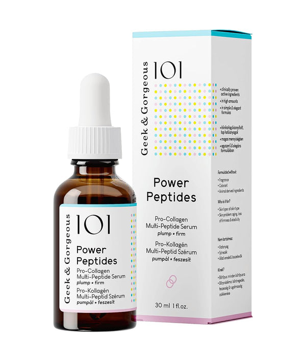 Geek &amp; Gorgeous Power Peptides Serum – Highly effective anti-aging serum with multi-peptides – Firms skin, reduces wrinkles &amp; improves elasticity – Promotes collagen production – 30 ml