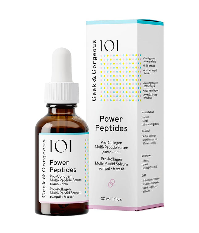 Geek &amp; Gorgeous Power Peptides Serum – Highly effective anti-aging serum with multi-peptides – Firms skin, reduces wrinkles &amp; improves elasticity – Promotes collagen production – 30 ml