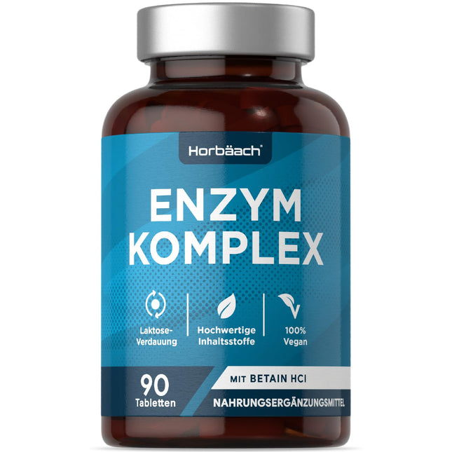 Digestive Enzymes | Enzyme Complex Amylase, Protease, Lactase, Lipase, and Cellulase | Betaine HCl | 90 vegan tablets | Digestive Enzymes | Horbaach