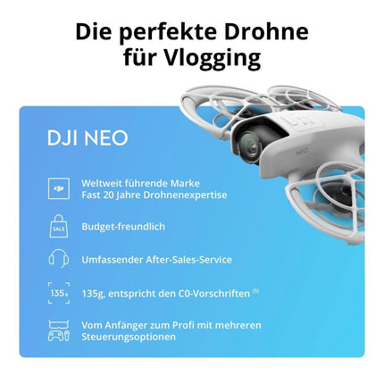 DJI Neo, mini drone with 4K UHD camera for adults, 135g self-flying drone that follows you, hand launch, subject tracking, QuickShots, stable video, built-in propeller guards (controller-free)