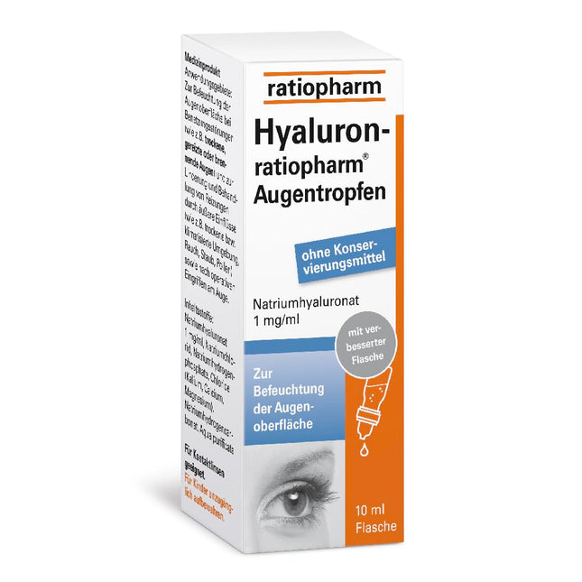Hyaluron-ratiopharm® Eye Drops: For moisturizing dry, irritated, or burning eyes. Also suitable for soft and hard contact lenses, 10 ml