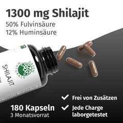 Shilajit Original Himalaya - High Dose: 13,000 mg Shilajit per daily dose (10:1 extract) + 50% Fulvic Acid + 12% Humic Acid - 3 Month Supply (180 Capsules) - No Additives - Green Naturals®