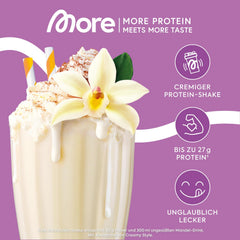 MORE Protein, vanilla ice cream, 600 g, mix of whey concentrate and casein, ideal for building and maintaining muscle, with lactase - made in Germany