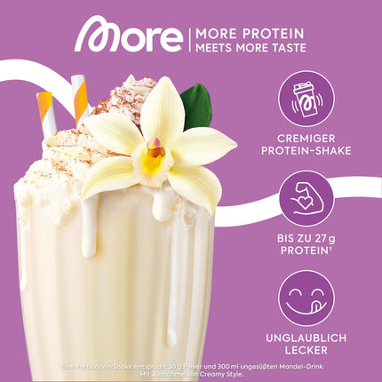 MORE Protein, vanilla ice cream, 600 g, mix of whey concentrate and casein, ideal for building and maintaining muscle, with lactase - made in Germany