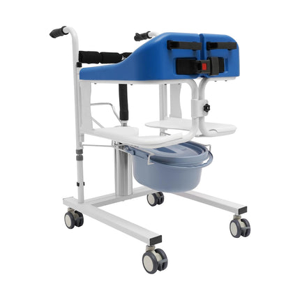 MINRS Hydraulic Patient Lift Transfer Chair Shower Chair with Wheels up to 90 kg Commode Chair for Seniors 180° Split Seat for Sick, Elderly, Disabled, Pregnant Women Blue