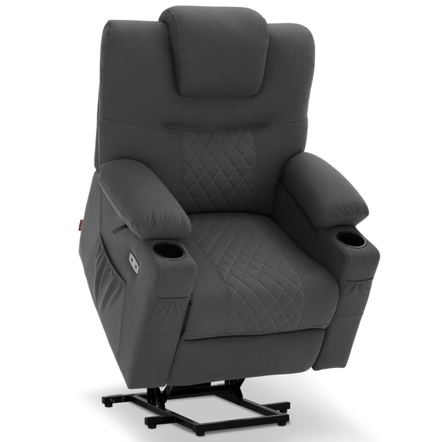 M MCombo TV chair with electric stand-up aid, 2 motors, backrest and legrest separately adjustable, one button to reset, massage chair with heat function 7565 (microfiber, dark gray)