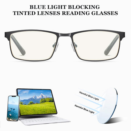 EYECEDAR Amcedar 5 pieces reading glasses men rectangle frame metal gray stainless steel material spring hinges included computer reading glasses 2.00