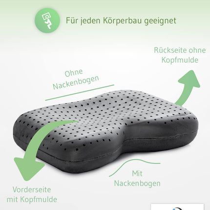Orthopedic neck support pillow / side sleeper pillow NuMOON for pressure relief of the cervical spine, pillow suitable for allergy sufferers, anti-inflammatory aloe vera extract &amp; free second cover