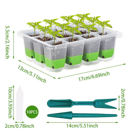 Palwin 2 Pcs Silicone Seedling Trays, 24 Cell Reusable Seedling Tray, Indoor Greenhouse Seedling Box with Silicone Bottom, Mini Greenhouse Seedling Set with Plant Labels for Plants, Green