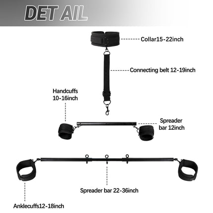 Sevenup Spreader Bar Bondage Sex Toy with Neck Collar, Wrist and Ankle Cuff Sets, BDSM Bondage Set, Adjustable Handcuffs Collar for Adult Couples