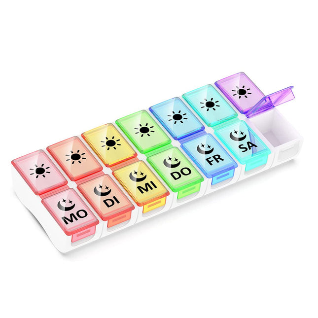 GeekerChip 7-day pill box with 2 compartments, 7-day pill box, morning and evening 14 compartments, pill box, medication dispenser (German version)